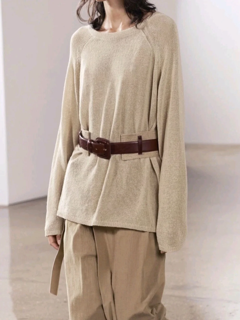 Zara Women's Brown Leather & Jute Belt - Classic Walnut Brown and Tan